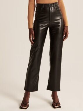 Abercrombie Black Ultra High Rise Vegan Leather Ankle Pants Sz 27/4 Inseam 26”